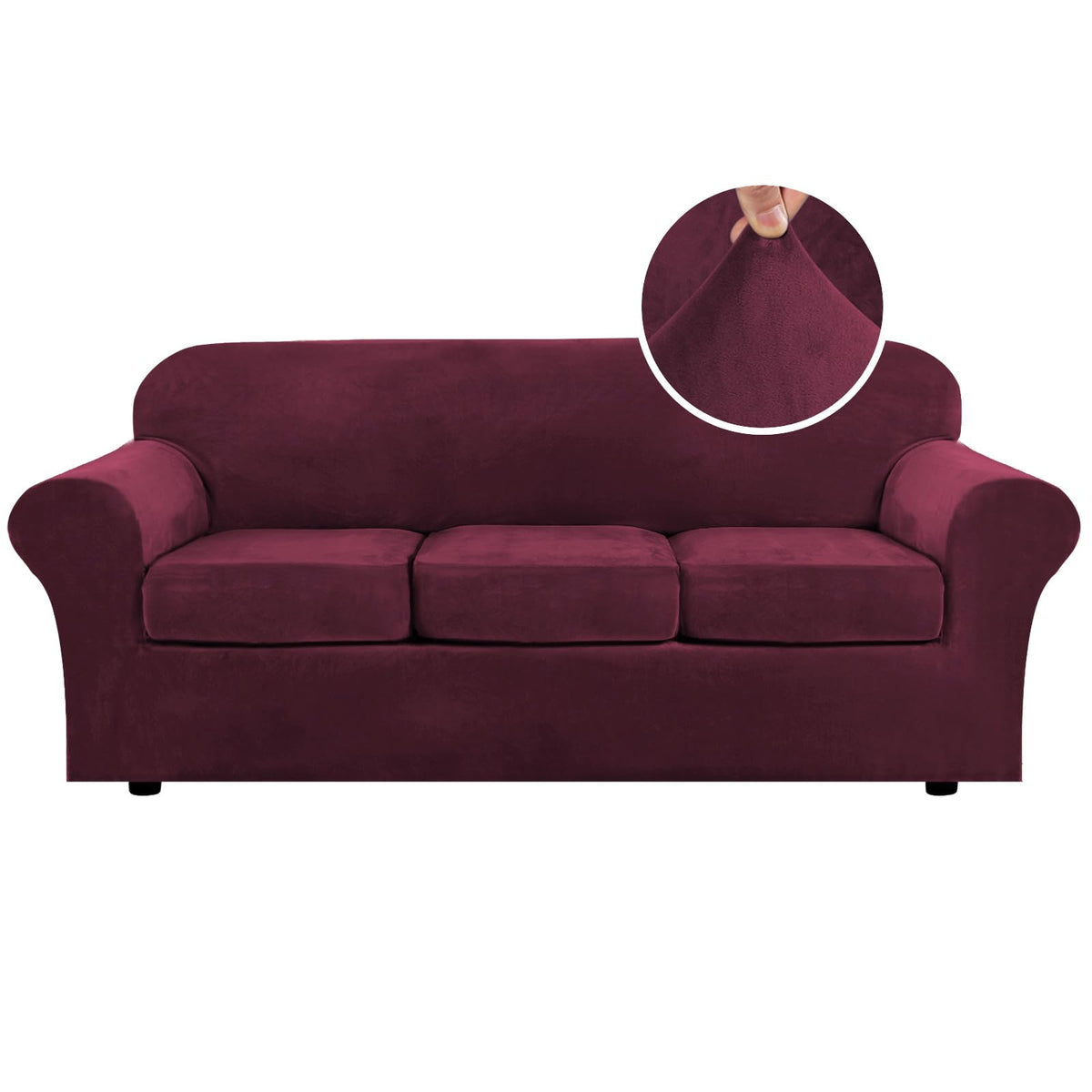 H.VERSAILTEX Modern Velvet Plush 4 Piece High Stretch Sofa Slipcover Furniture Protector Form Fit Luxury Thick Sofa Cover for 3 Cushion Couch, Machine Washable Width Up to 90 Inch(Sofa,Ivory)