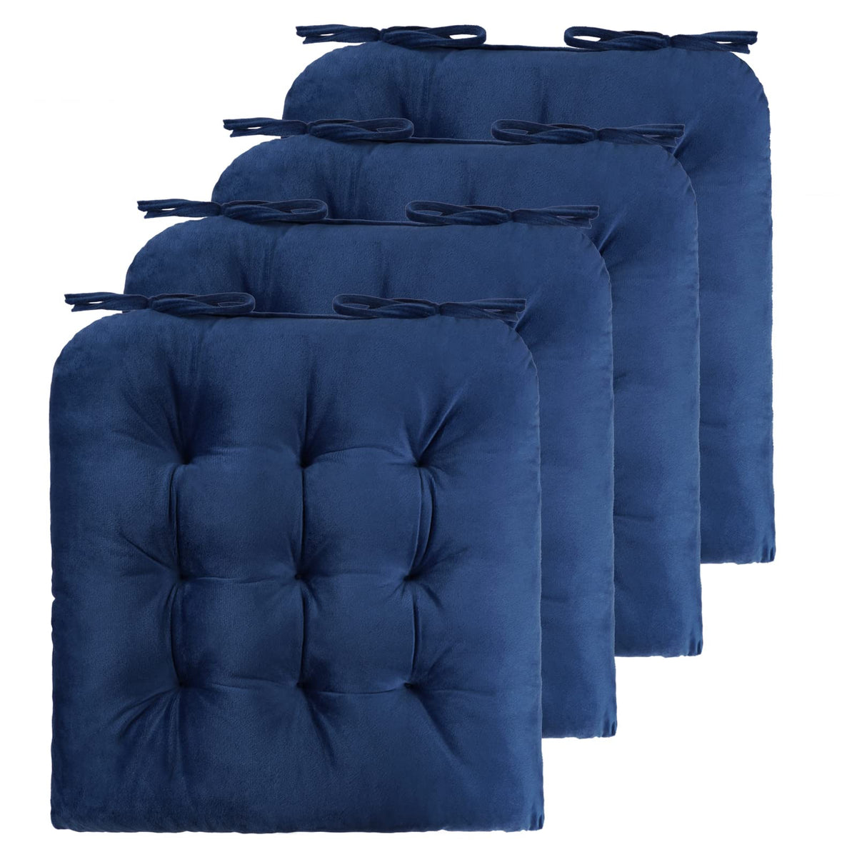 ELFJOY 4 Pack Chair Cushions for Dining Chairs with Ties Navy 16"x16"