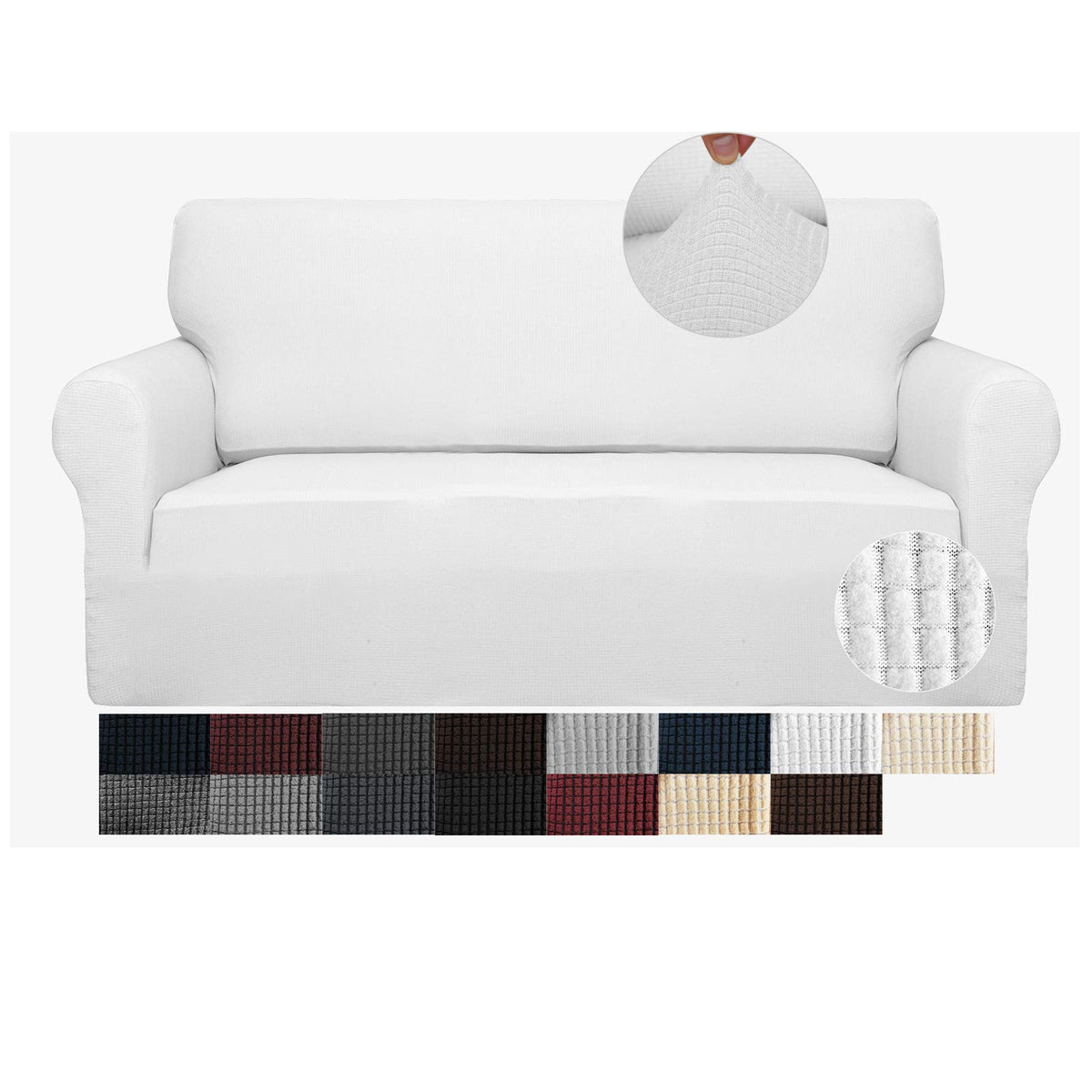 JIVINER High Stretch Couch Covers for 3 Cushion Couch 1-Piece Jacquard Sofa Slipcovers Anti Slip Sofa Cover with Elastic Bottom Furniture Protector for Kids Pets (Sofa, Light Gray and White)