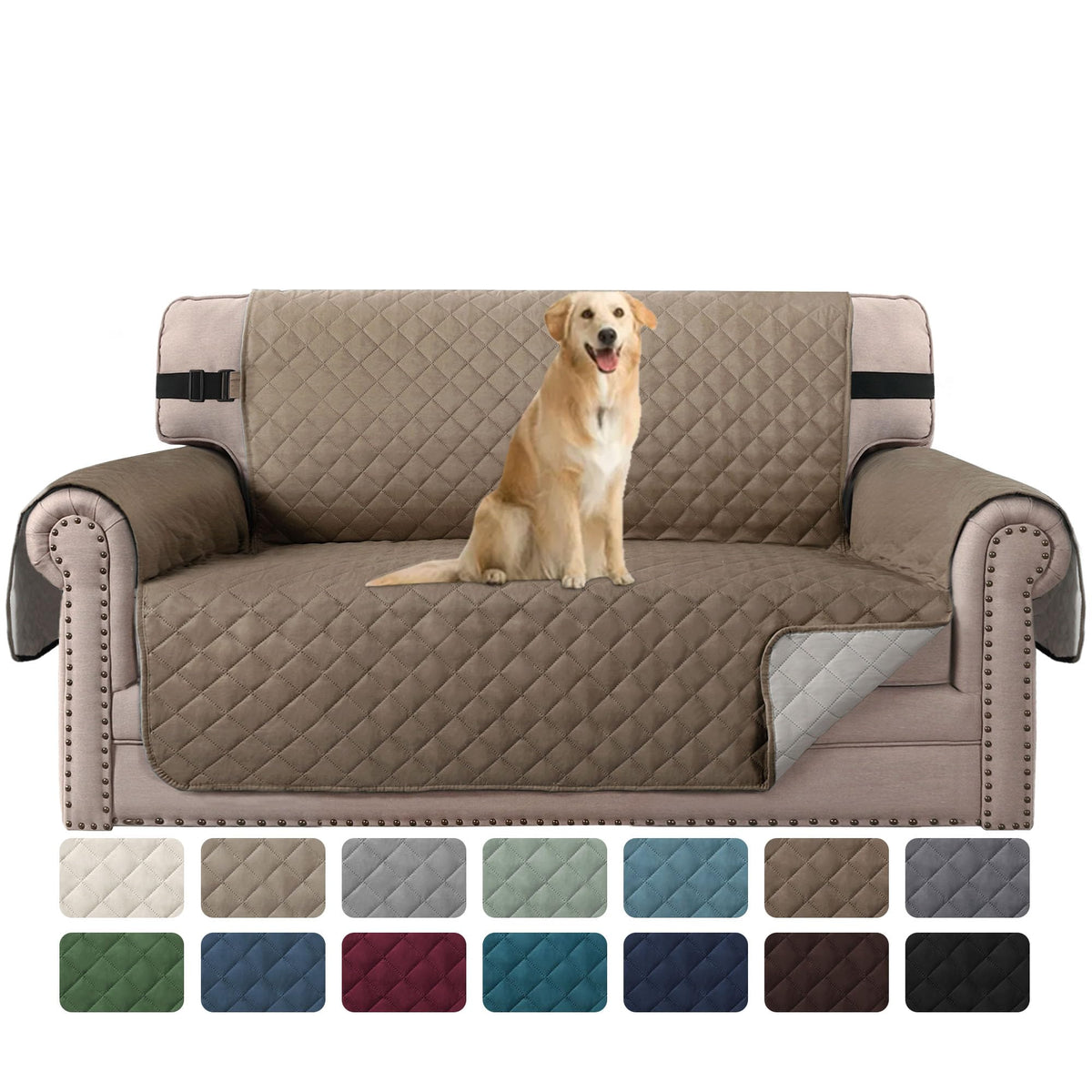 H.VERSAILTEX Reversible Sofa Cover Couch Cover for 3 Cushion Couch Water Resistant Sofa Cover for Living Room Quilted Furniture Couch Cover Washable Couch Protector(Oversized Sofa, Ivory/Beige)