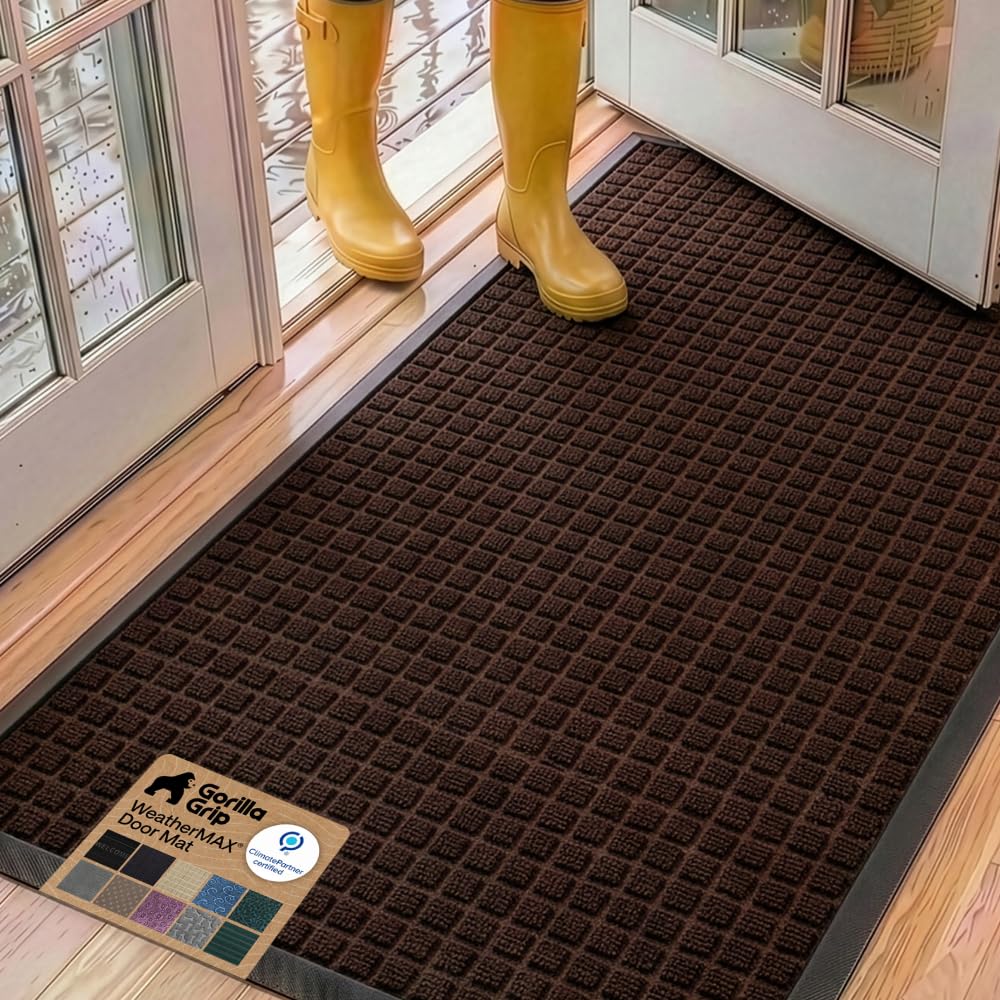 GORILLA GRIP WeatherMAX Door Mat, Indoor Outdoor Use, 29x17 Gray Diamond
