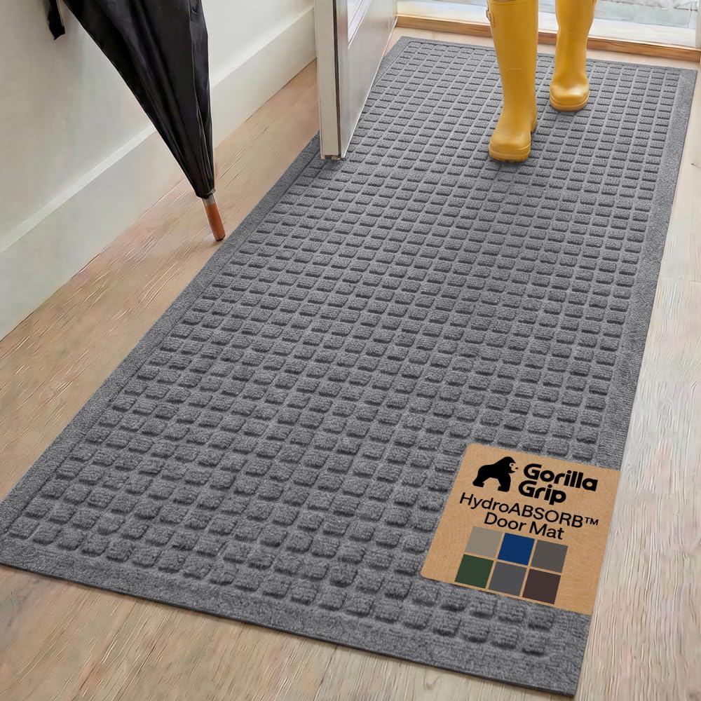 GORILLA GRIP® HydroABSORB Door Mat for Indoor Outdoor Use, 29x17 Coffee