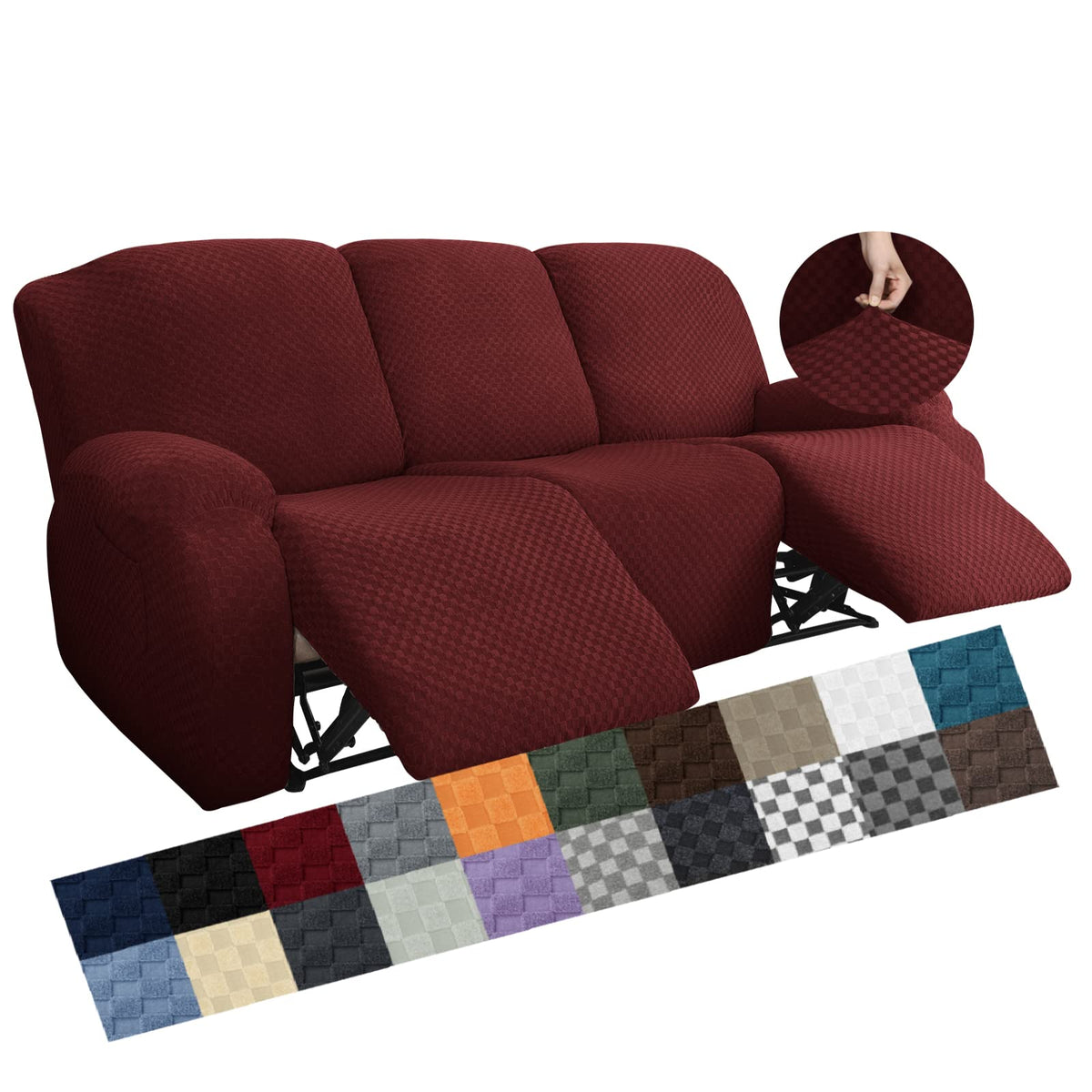 YEMYHOM 8 Pieces Stretch Recliner Sofa Cover Latest Jacquard Reclining Couch Cover with Side Pocket Anti-Slip Fitted 3 Cushion Furniture Slipcovers with Elastic Bottom (Sofa Recliner, Light Gray)