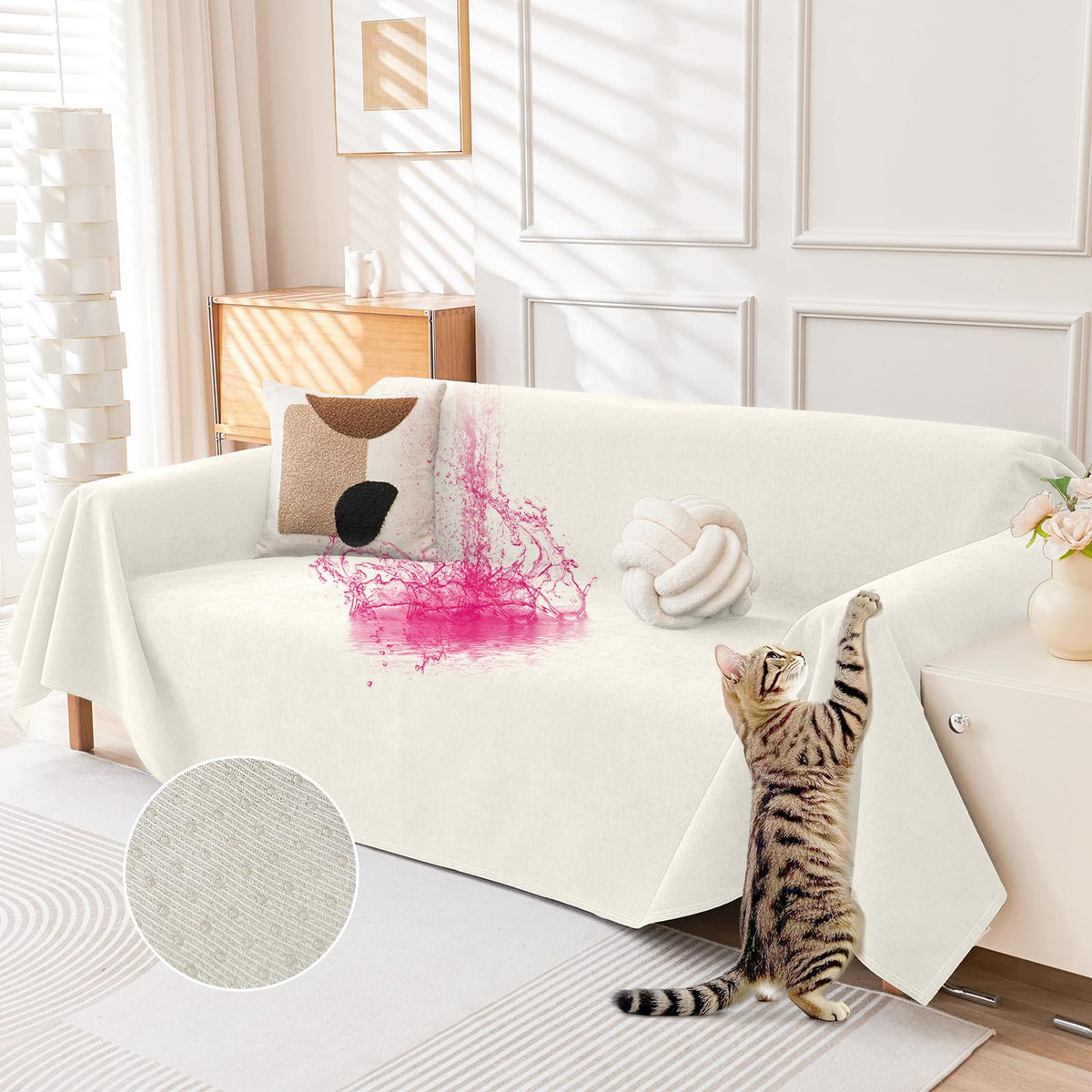Deep Dream Cat-Scratch Resistant Couch Cover, Waterproof Sofa Cover for 3 Cushion Couch Washable, Pet Friendly Couch Protectors Anti Slip Thickened Love Seat Slipcovers for Pets, 71" x 118", Dark Grey