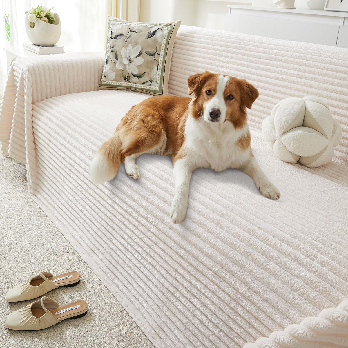 Pet-Friendly Non-Slip SofaCover,71"*118" Off White,Washable Stain Resistant