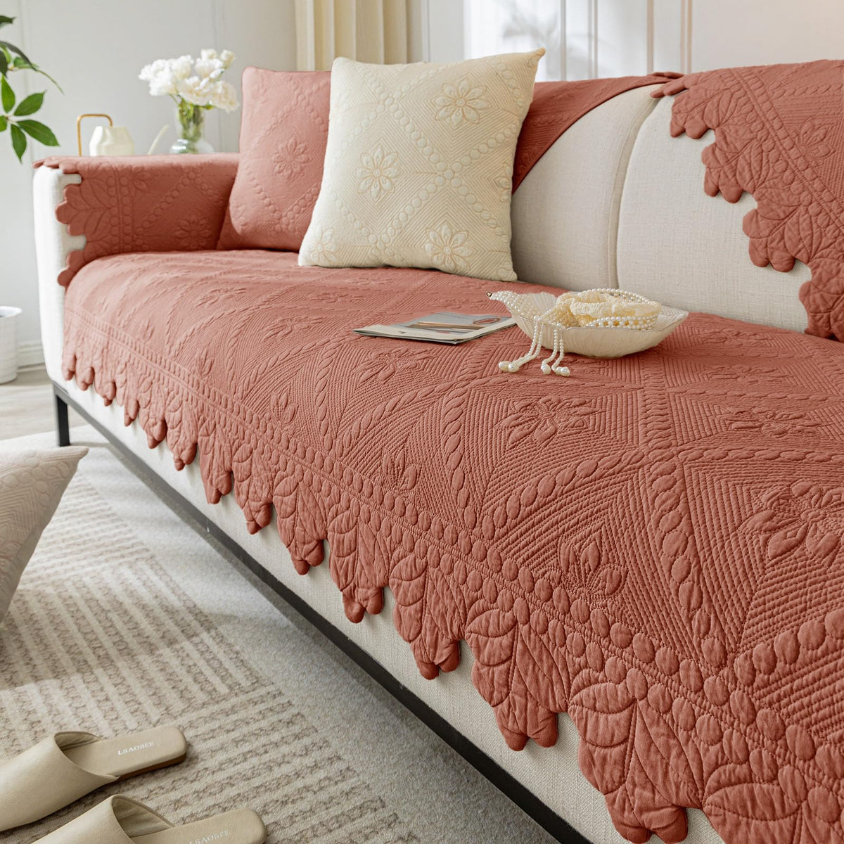 Quilted Couch Covers for Sofa Farmhouse Sofa Covers(Khaki,28"x28")