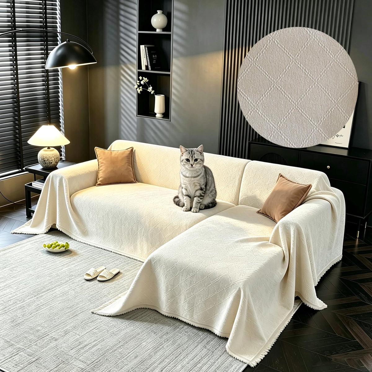 2 Pieces, Couch Cover for Sectional L Shaped, Chevron, White