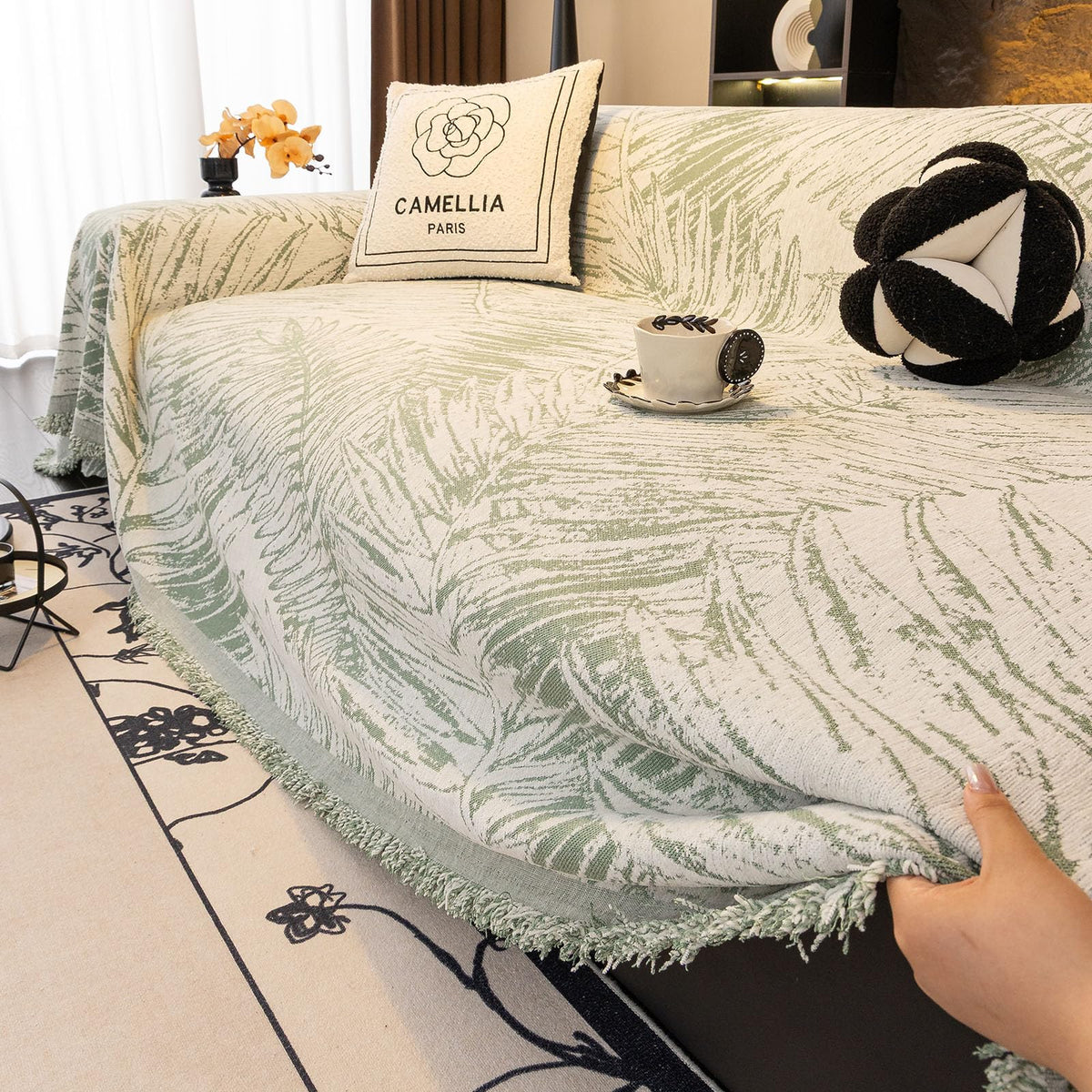 ROOMLIFE Thicked Striped Couch Cover with Tassel Blue Chenille Sofa Cover Blanket for Sectional Sofa, Soft Sofa Slipcovers for L Shaped Love Seat 2-3 Cushion Couch Anti Slip Sofa Protector, 71"x118"