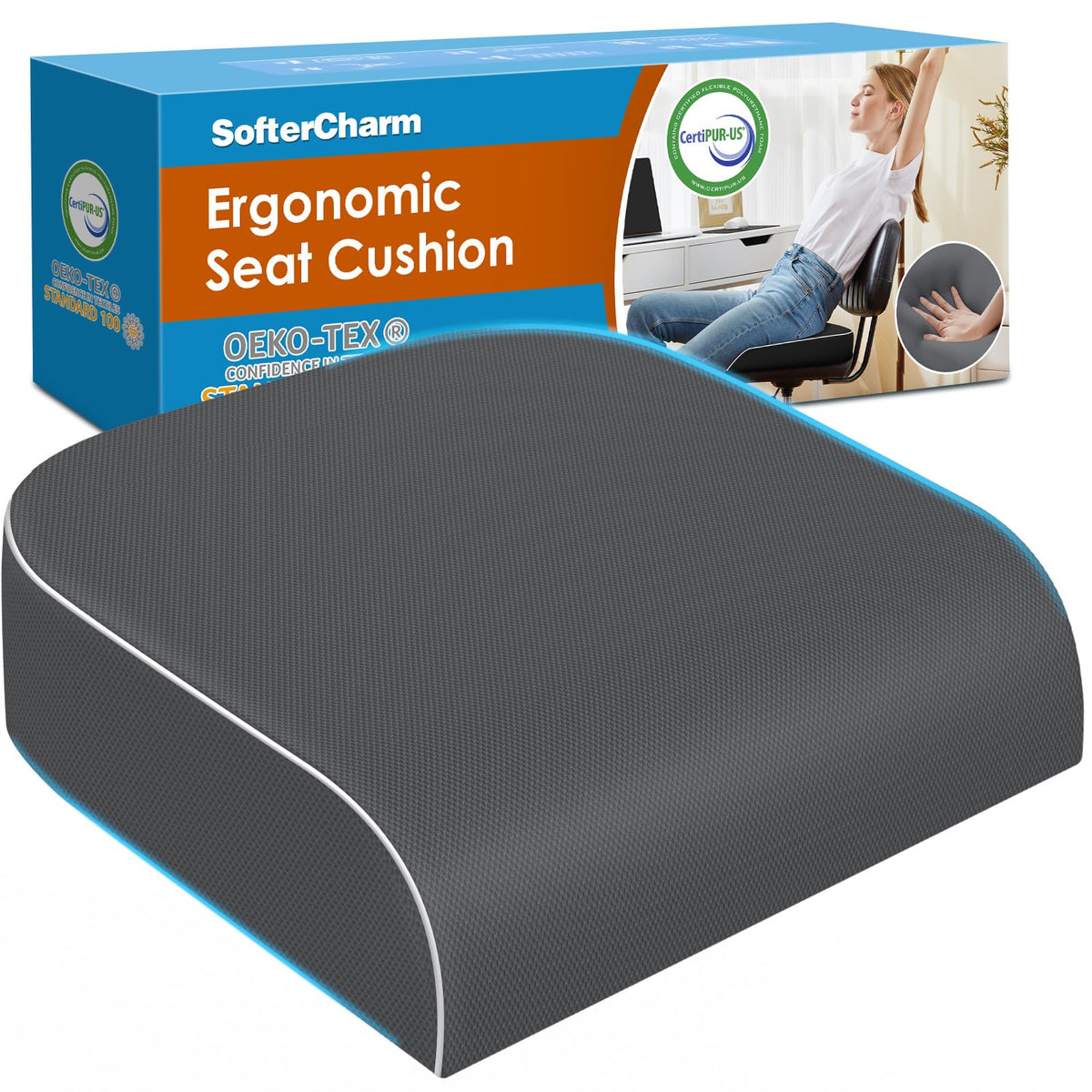 Seat Cushion, Memory Foam Office Chair Cushion, Black, Large