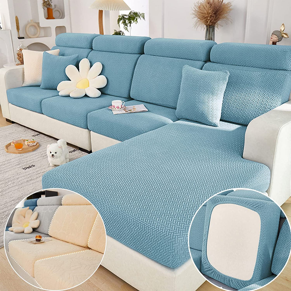 Yoovat Couch Cushion Covers for Sofa Couch Covers Wear-Resistant Universal Sofa Cover Washable Stretch for Sectional Slipcovers (Texture-Light Gray,Large Single Seat Cover)