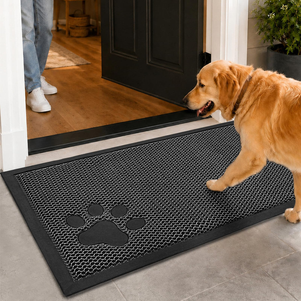 Mibao Meshy Mat Door Mat Heavy-Duty Quick-Dry Floor Mat, Sand & Dirt Trapper for Indoor & Outdoor, Ideal for Entrance, Mudrooms,Patios & Garages,Low-Profile,Non-Slip,Washable, Black, 30" x 17"