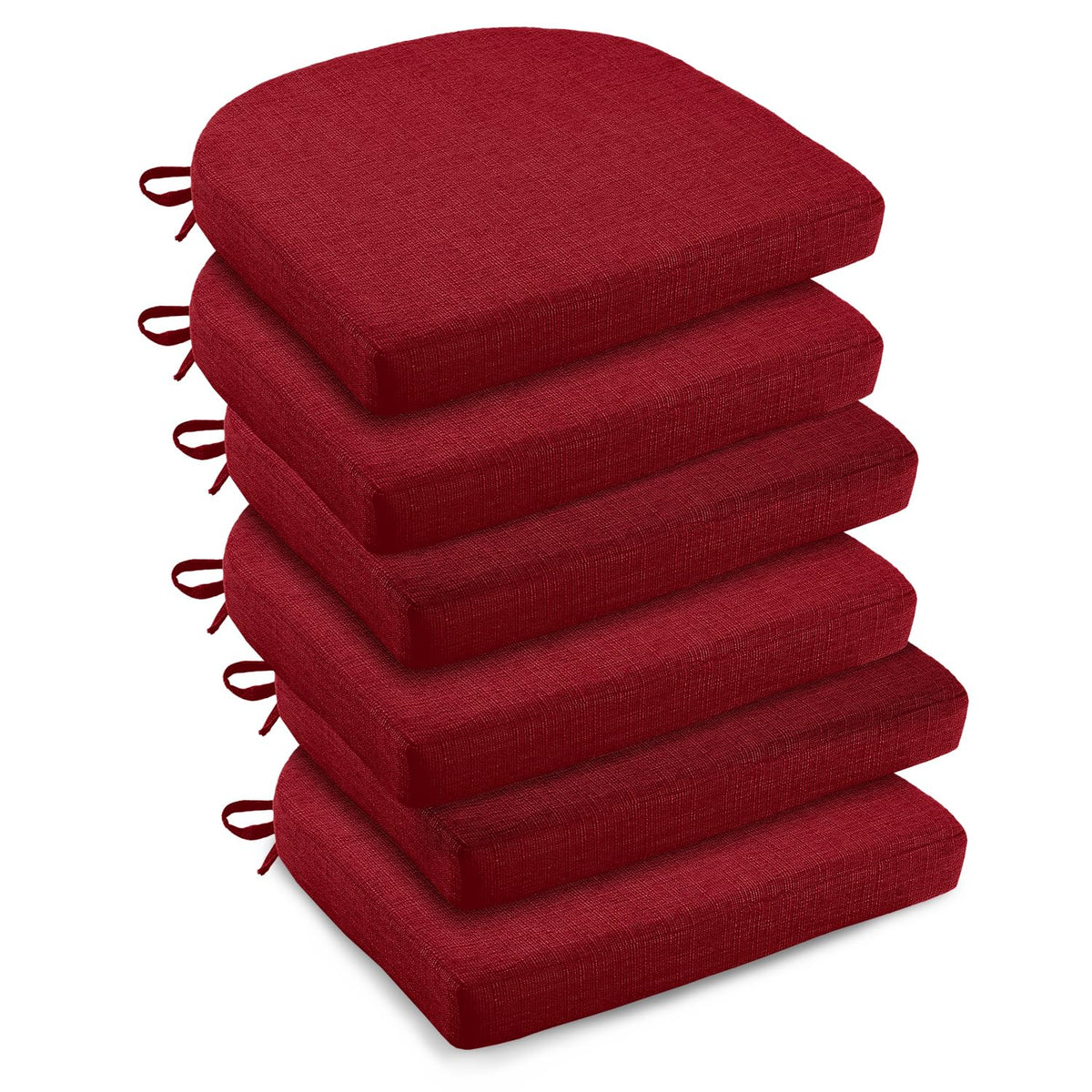 downluxe Indoor Chair Cushions for Dining Chairs, Soft and Comfortable Textured Foam Kitchen Chair Pads with Ties and Non-Slip Backing, 16" x 16" x 2", Red, 4 Pack
