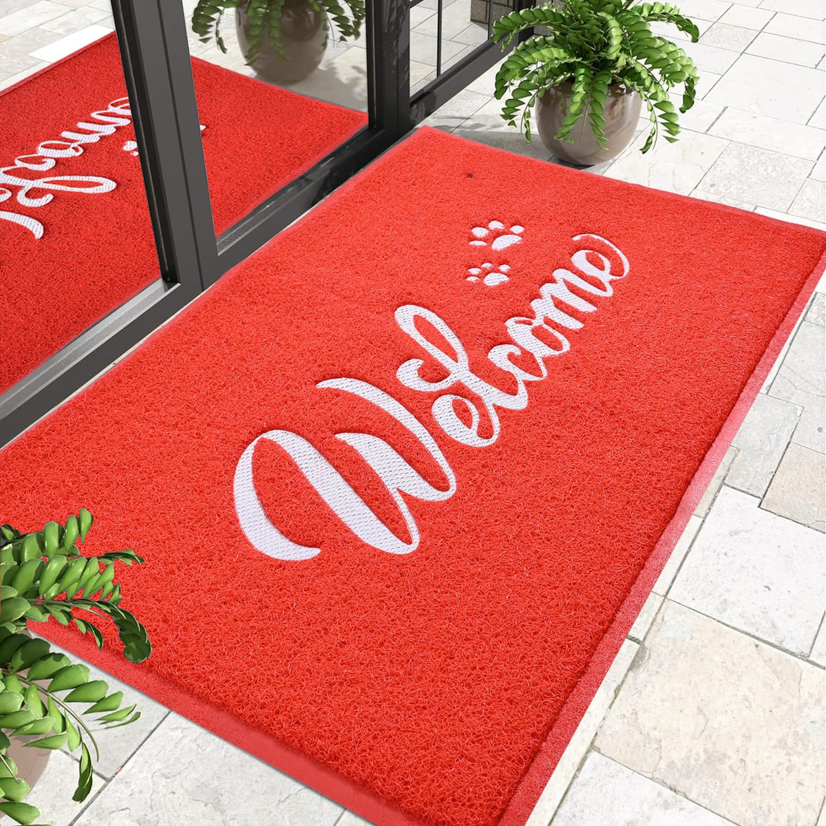 T.HENV Welcome Mat Outdoor, 30x17.5 Waterproof All-Season Front Door Mat Outside Entrance, All-Weather Quick Drying, Low Profile Doormat Indoor, Patio Porch Entryway Mats, Black-White
