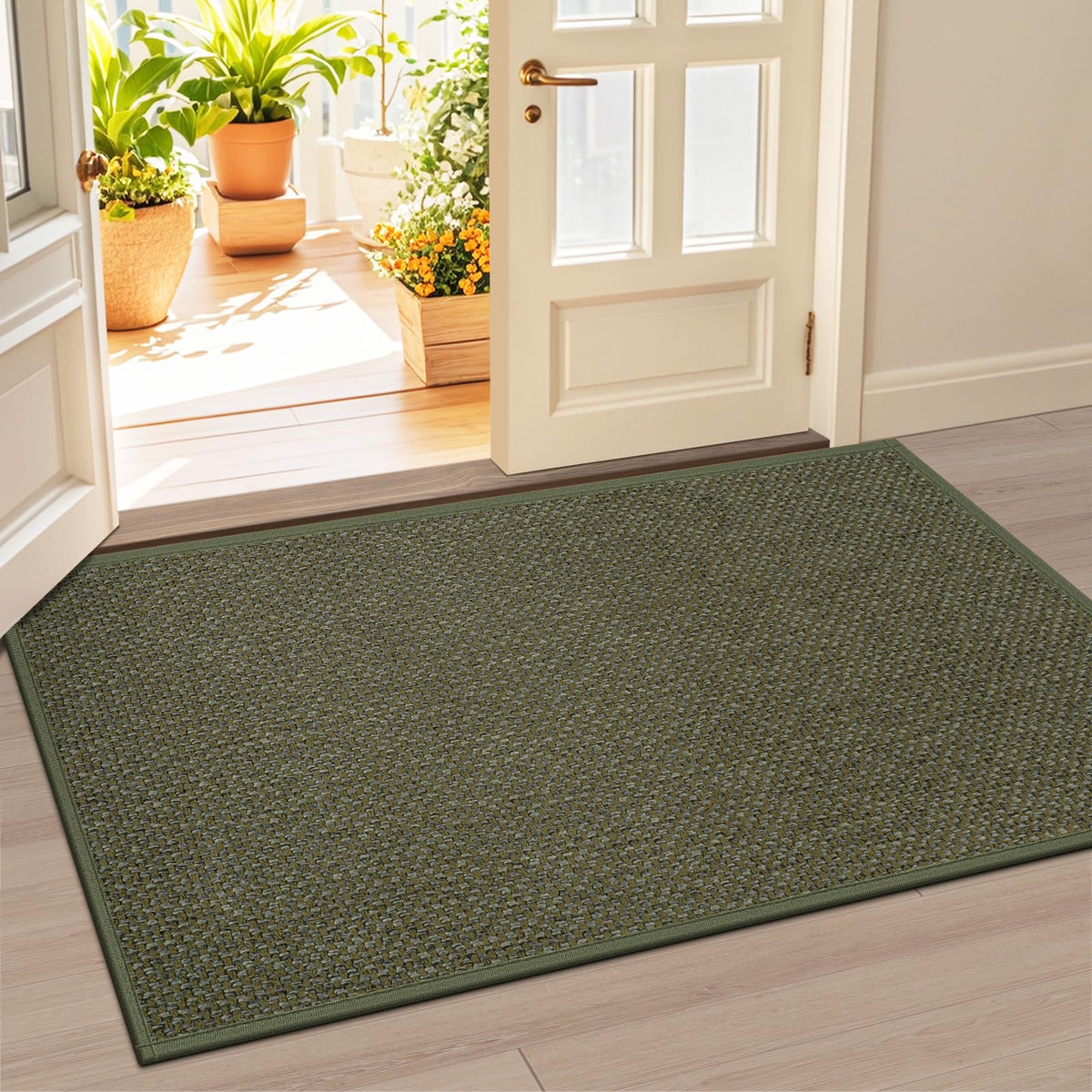 LEKEEPGO Door Mat 17"x29", Non Slip Washable Indoor Door Mat, Khaki