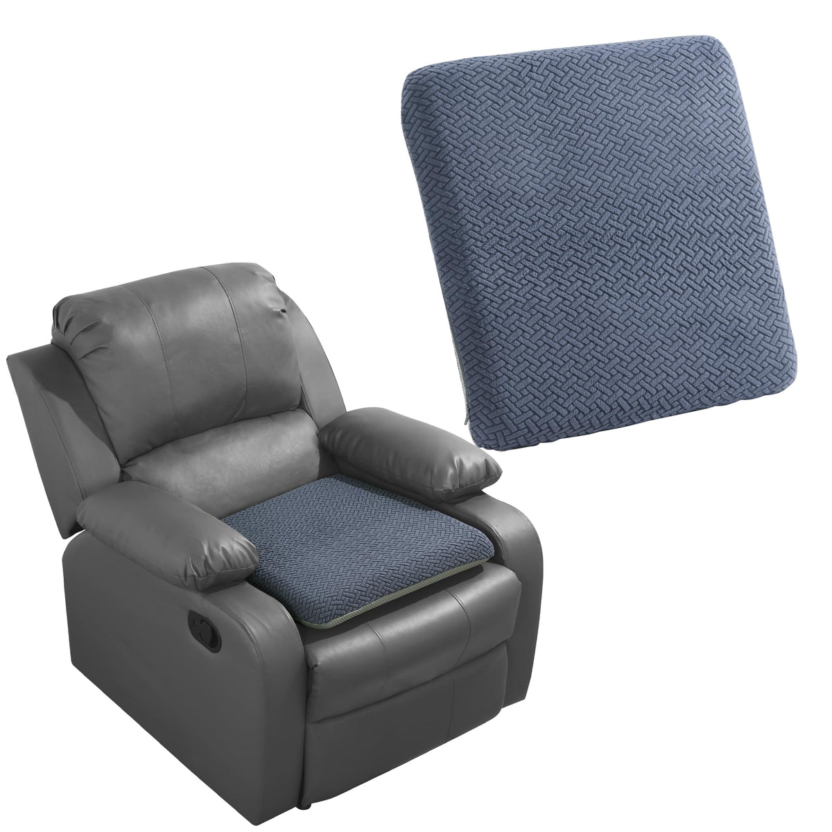 HOMBYS Tufted Furry Recliner Seat Cushion for Elderly Foam Curved Edge Large Square Seat Cushion for Recliner Chair, Floor Pillow, Office Chair, Car, No Pressure on Thighs(Grey)
