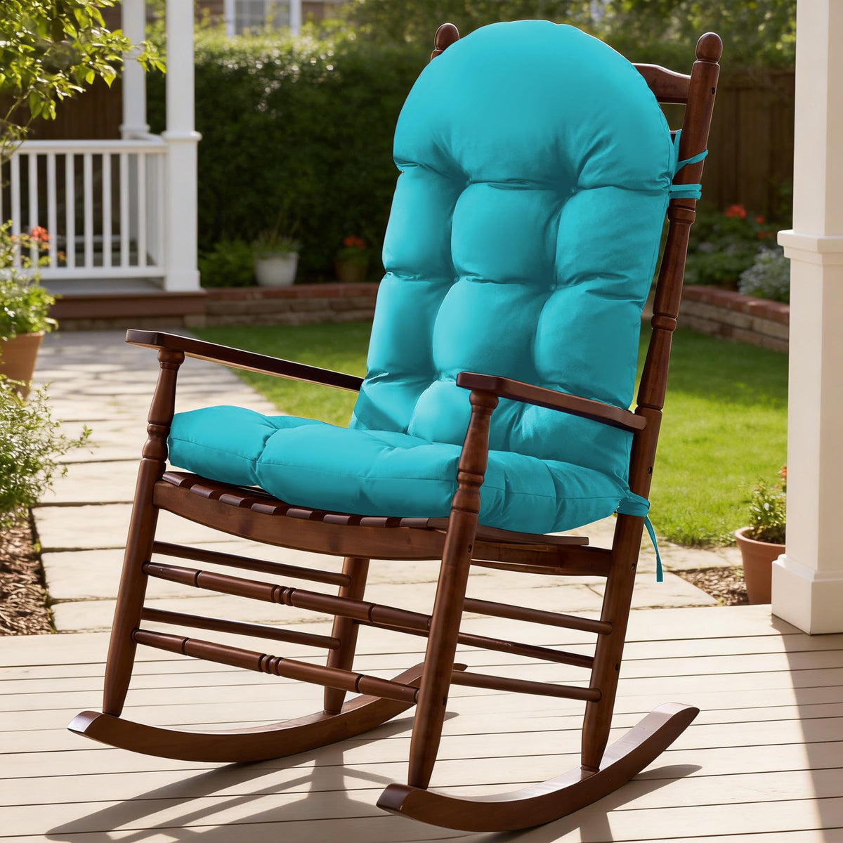 Rocking Chair Cushions, Indoor/Outdoor Adirondack Chair Cushion, Waterproof and Fade-Resistant Rocking Chairs Pads, Non-Slip Tufted High Back Patio Chairs Cushion with Ties, 44x19x4 Inch, Navy Blue