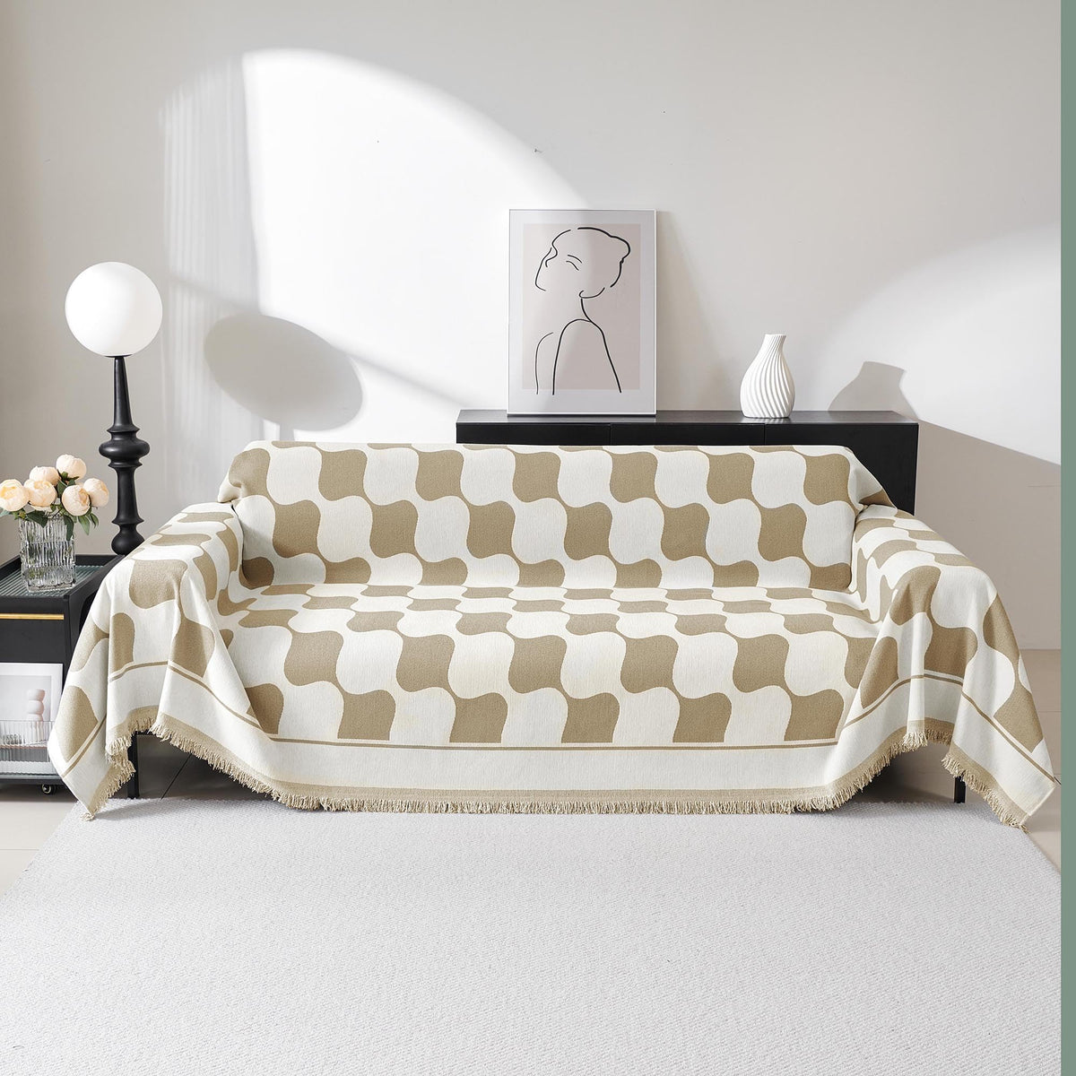 MEETSKY Couch Cover Sofa Covers Couch Covers for 3 Cushion Couch Sofa Pet Friendly, L Shaped Sectional Sofa Covers Washable Simply Put Sofa Throw Cover for Dogs, 91" x 134", Beige