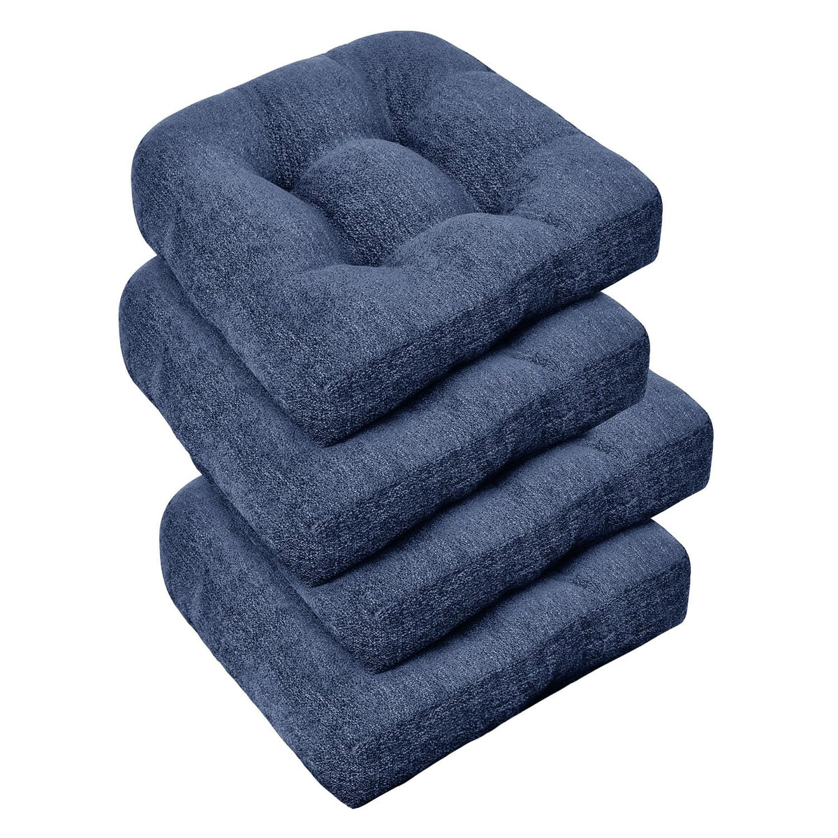 downluxe Chair Cushions for Dining Chairs 4 Pack, Tufted Indoor Chair Pads with Non-Slip Bottom, U-Shaped Kitchen Chair Cushions, 17"x17"x4", Khaki