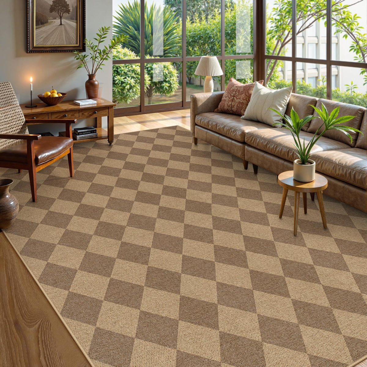 Lahome Checkered Easy Jute 3x5 Entryway Front Porch Rug, Black Diamond Indoor Outdoor Patio Layering Rug, Washable Farmhouse Neutral Non Slip Non Shedding Door Carpet for Backyard Blacony