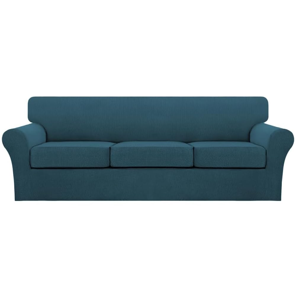 Turquoize 4 Piece Couch Cover Sofa Covers for 3 Cushion Couch Sofa Slipcovers Washable Sofa Cover for Dogs with Individual Couch Cushion Covers Feature Jacquard Fabric(3 Cushion Sofa, Biscotti Beige)