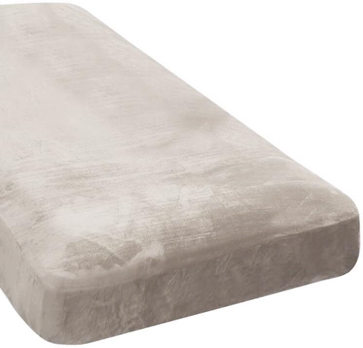 H.VERSAILTEX Velvet Stretch Couch Cushion Cover Plush Cushion Slipcover for Chair Loveseat Sofa Cushion Furniture Protector Seat Cushion Sofa Cover (2 Piece Large Sofa Cushion Covers, Ivory)