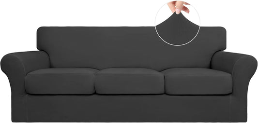 Easy-Going 4 Pieces Stretch Sofa Cover for 3 Cushion Couch Washable