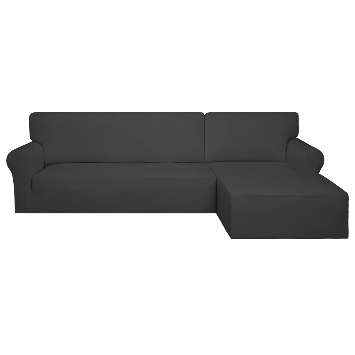 PureFit Super Stretch Sectional Couch Covers - 2 pcs Spandex Non Slip, with Elastic Bottom for L Shape Sectional Sofa Couches, Great for Kids & Pets (3 Seat Sofa + 3 Seat Chaise, Dark Gray)