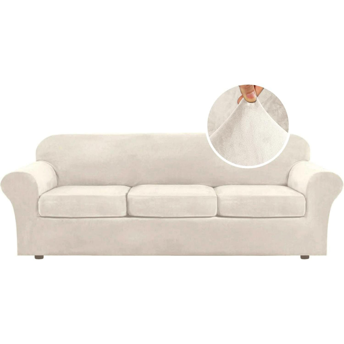 H.VERSAILTEX 4 Pieces Thick Velvet Sofa Covers Couch Covers for 3 Cushion Couch Sofa High Stretch Slipcovers Furniture Protector Form Fit Luxury Couch Cover for Dogs Width Up to 90 Inch(Sofa,Grey)