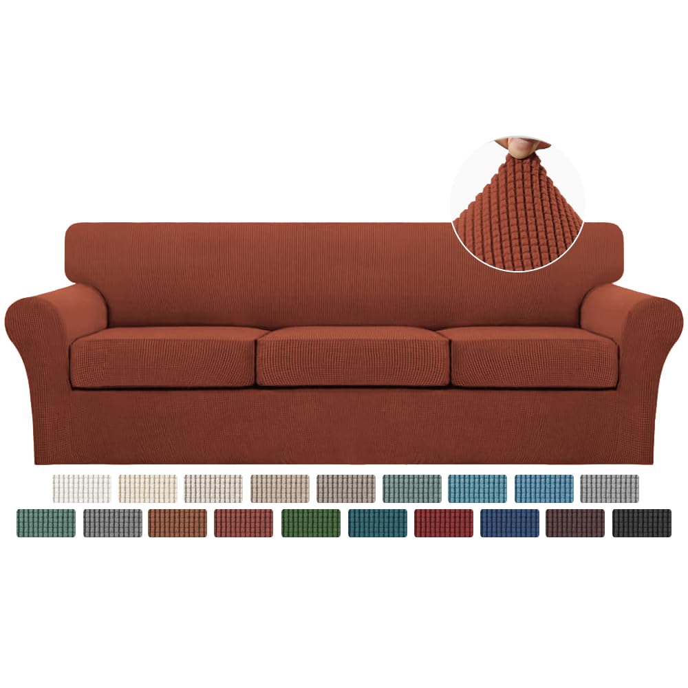 Turquoize 4 Piece Couch Cover Sofa Covers for 3 Cushion Couch Sofa Slipcovers Washable Sofa Cover for Dogs with Individual Couch Cushion Covers Feature Jacquard Fabric(3 Cushion Sofa, Biscotti Beige)