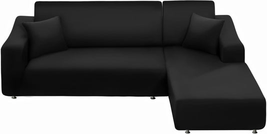 NAISI Couch Cover L Shape 2 Pieces Sofa Cover Soft Stretch Slipcovers with 2pcs Pillowcases Furniture Protector Sectional Couch Covers 3 Seater + 3 Seater(Black)