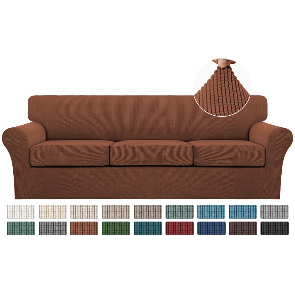 Turquoize 4 Piece Couch Cover Sofa Covers for 3 Cushion Couch Sofa Slipcovers Washable Sofa Cover for Dogs with Individual Couch Cushion Covers Feature Jacquard Fabric(3 Cushion Sofa, Biscotti Beige)