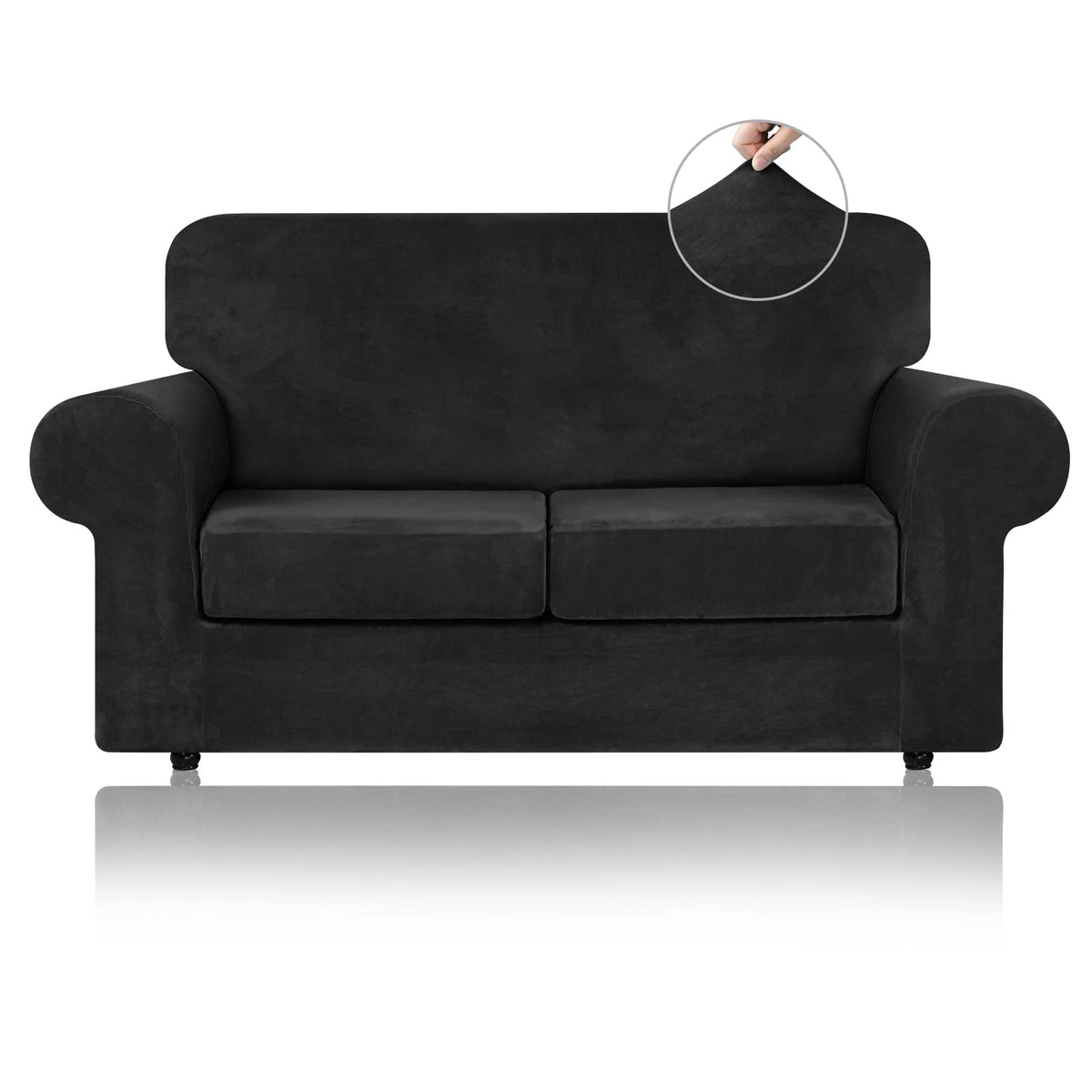 WEERRW 4 Pieces Couch Cover for Sofa Velvet Sofa Covers Washable, Dark Grey