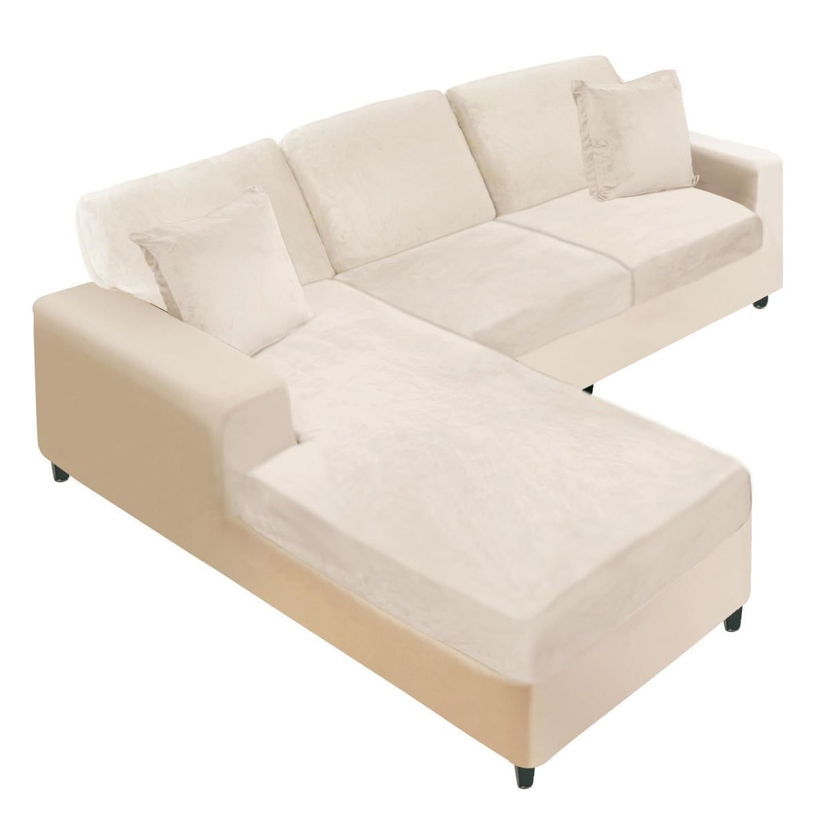NAISI Sectional Couch Cover 4 Pieces Velvet Separate Couch Cushion Covers L Shape Soft Stretch Sofa Slipcovers with 2pcs Pillowcases for Left/Right Chaise Sectional Couch(3 Seater+1 Chaise,Dark Grey)