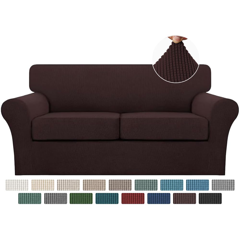 Turquoize 4 Piece Couch Cover Sofa Covers for 3 Cushion Couch Sofa Slipcovers Washable Sofa Cover for Dogs with Individual Couch Cushion Covers Feature Jacquard Fabric(3 Cushion Sofa, Biscotti Beige)