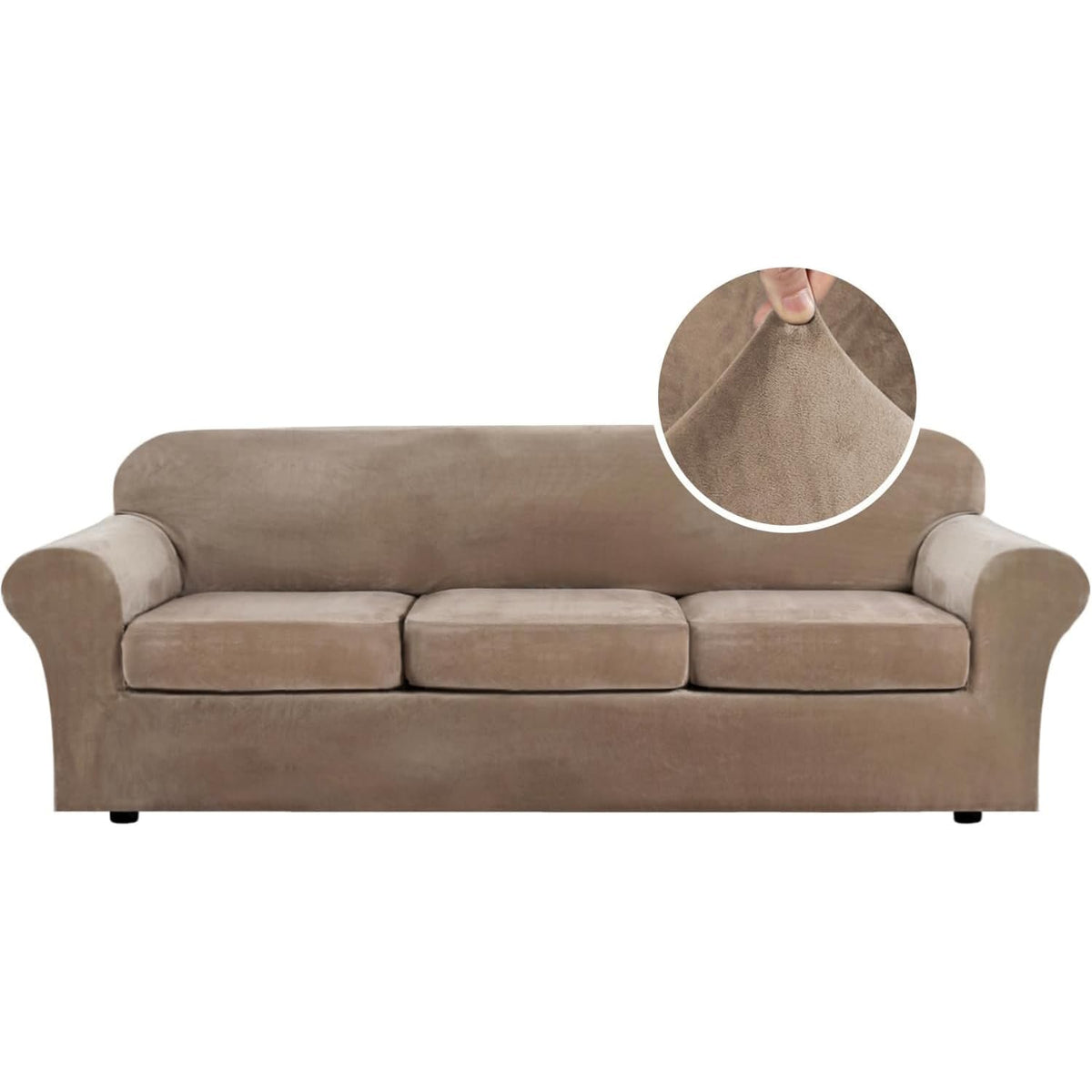 H.VERSAILTEX 4 Pieces Thick Velvet Sofa Covers Couch Covers for 3 Cushion Couch Sofa High Stretch Slipcovers Furniture Protector Form Fit Luxury Couch Cover for Dogs Width Up to 90 Inch(Sofa,Grey)