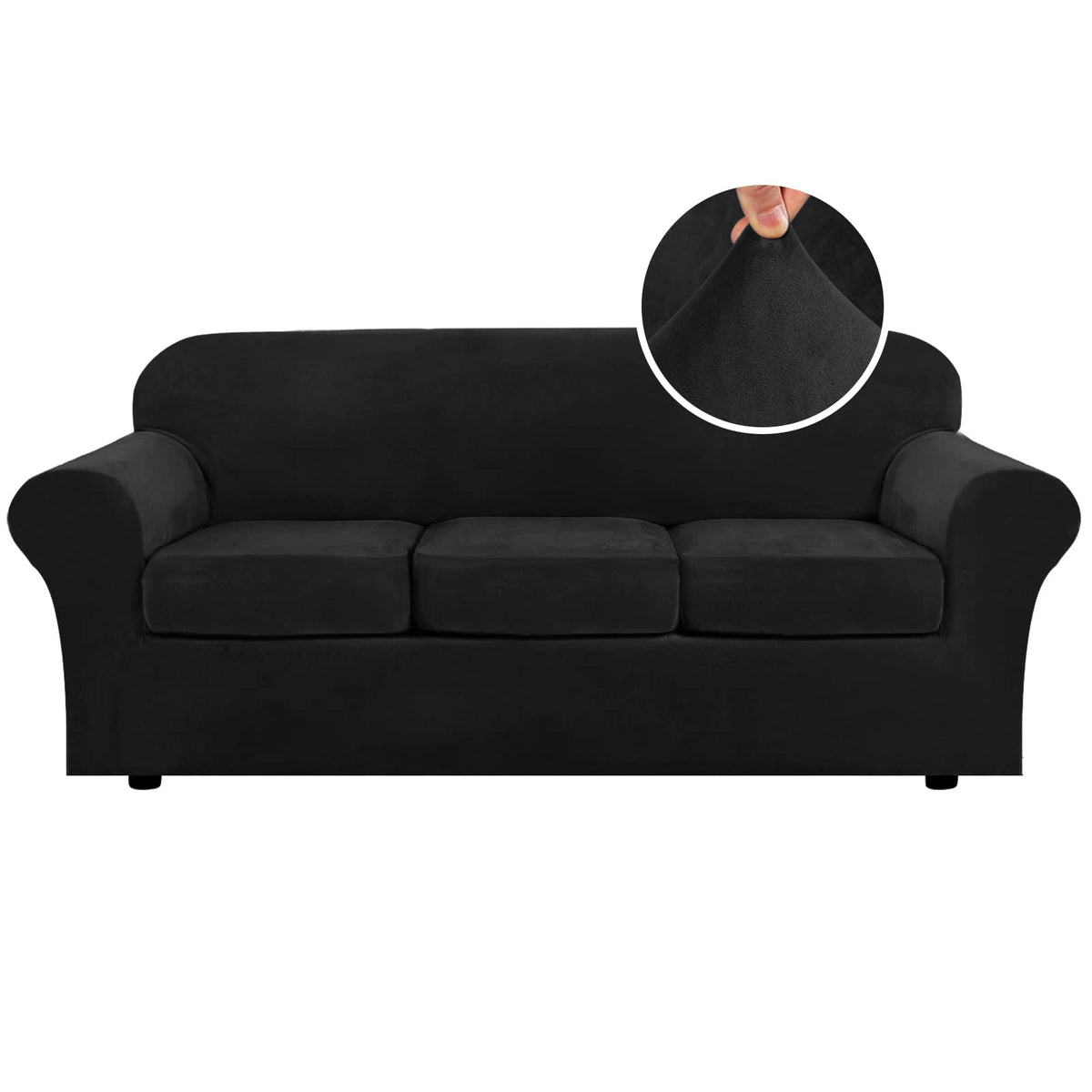 H.VERSAILTEX 4 Pieces Thick Velvet Sofa Covers Couch Covers for 3 Cushion Couch Sofa High Stretch Slipcovers Furniture Protector Form Fit Luxury Couch Cover for Dogs Width Up to 90 Inch(Sofa,Grey)