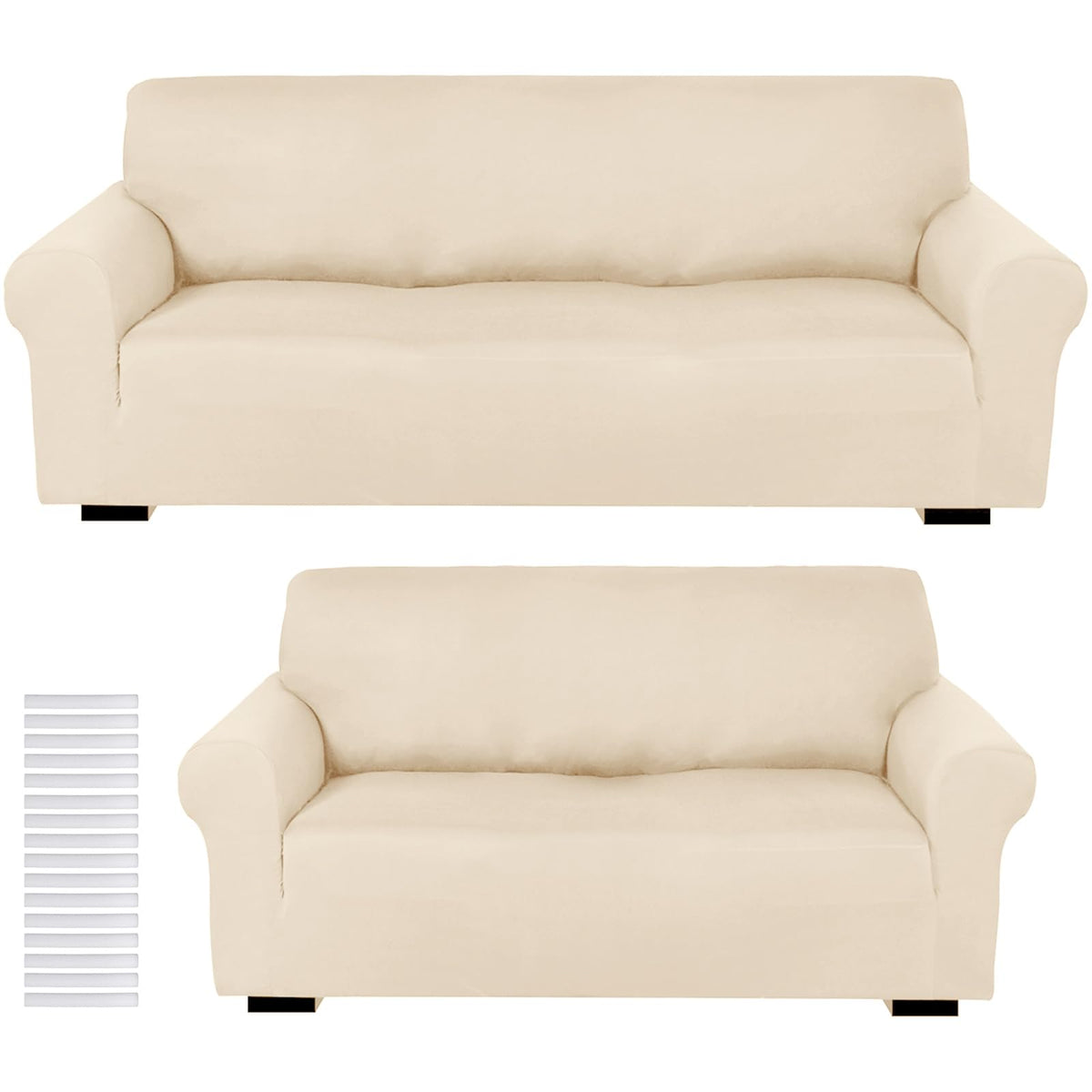 Peryiter 2 Pcs Couch and Loveseat Sofa Covers,Black,Milk Silk