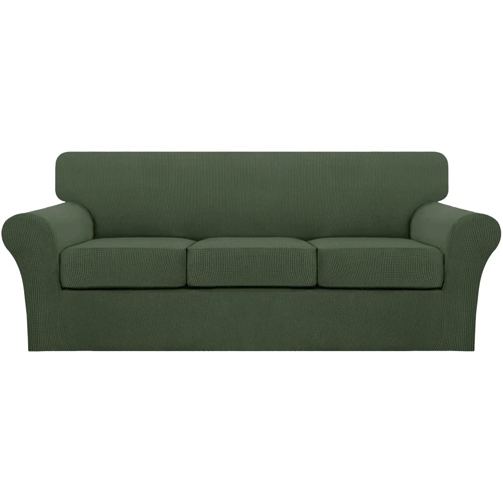 Turquoize 4 Piece Couch Cover Sofa Covers for 3 Cushion Couch Sofa Slipcovers Washable Sofa Cover for Dogs with Individual Couch Cushion Covers Feature Jacquard Fabric(3 Cushion Sofa, Biscotti Beige)