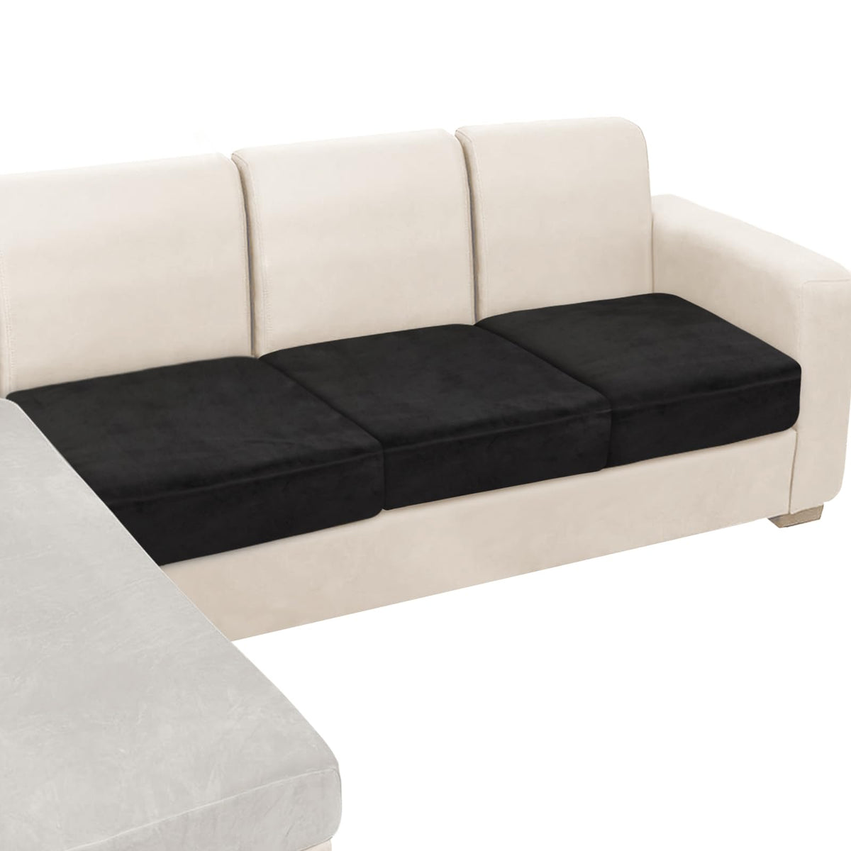 NAISI Sectional Couch Cover 4 Pieces Velvet Separate Couch Cushion Covers L Shape Soft Stretch Sofa Slipcovers with 2pcs Pillowcases for Left/Right Chaise Sectional Couch(3 Seater+1 Chaise,Dark Grey)