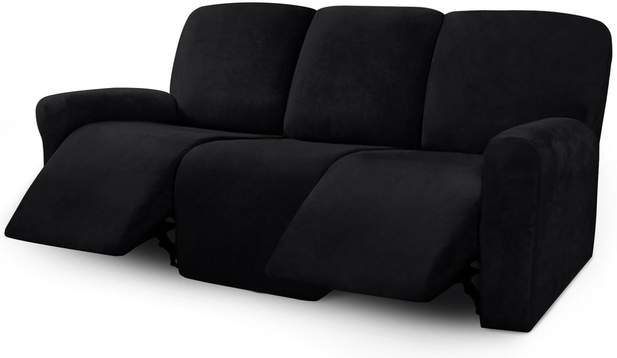 ULTICOR Velvet 8-Pieces Recliner Sofa Covers Stretch Reclining Couch Covers for 3 Cushion Reclining Sofa Slipcovers Furniture Covers Thick Soft Washable (3 Seater Recliner Cover, Taupe)
