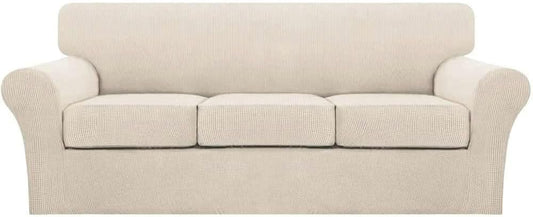 Turquoize 4 Piece Couch Cover Sofa Covers for 3 Cushion Couch Sofa Slipcovers Washable Sofa Cover for Dogs with Individual Couch Cushion Covers Feature Jacquard Fabric(3 Cushion Sofa, Biscotti Beige)