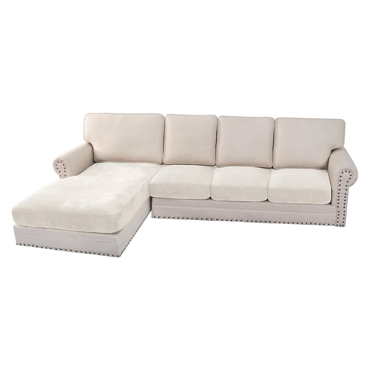H.VERSAILTEX Velvet Stretch Couch Cushion Cover Plush Cushion Slipcover for Chair Loveseat Sofa Cushion Furniture Protector Seat Cushion Sofa Cover (2 Piece Large Sofa Cushion Covers, Ivory)