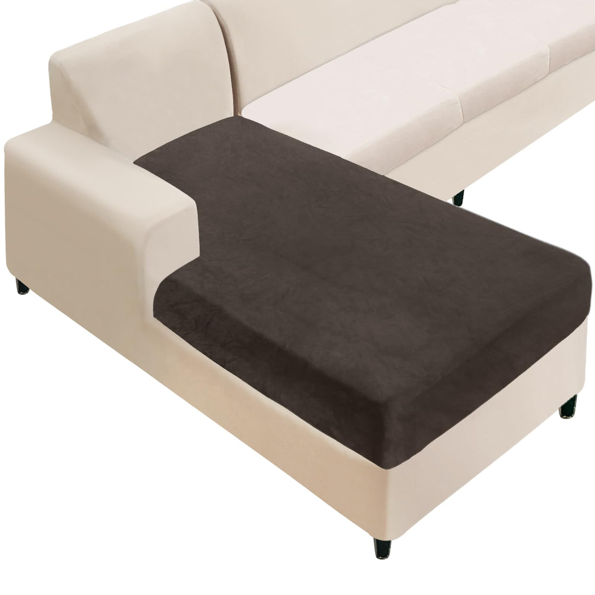 NAISI Sectional Couch Cover 4 Pieces Velvet Separate Couch Cushion Covers L Shape Soft Stretch Sofa Slipcovers with 2pcs Pillowcases for Left/Right Chaise Sectional Couch(3 Seater+1 Chaise,Dark Grey)