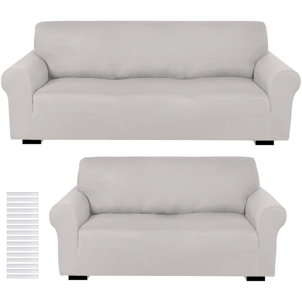 Peryiter 2 Pcs Couch and Loveseat Sofa Covers,Black,Milk Silk