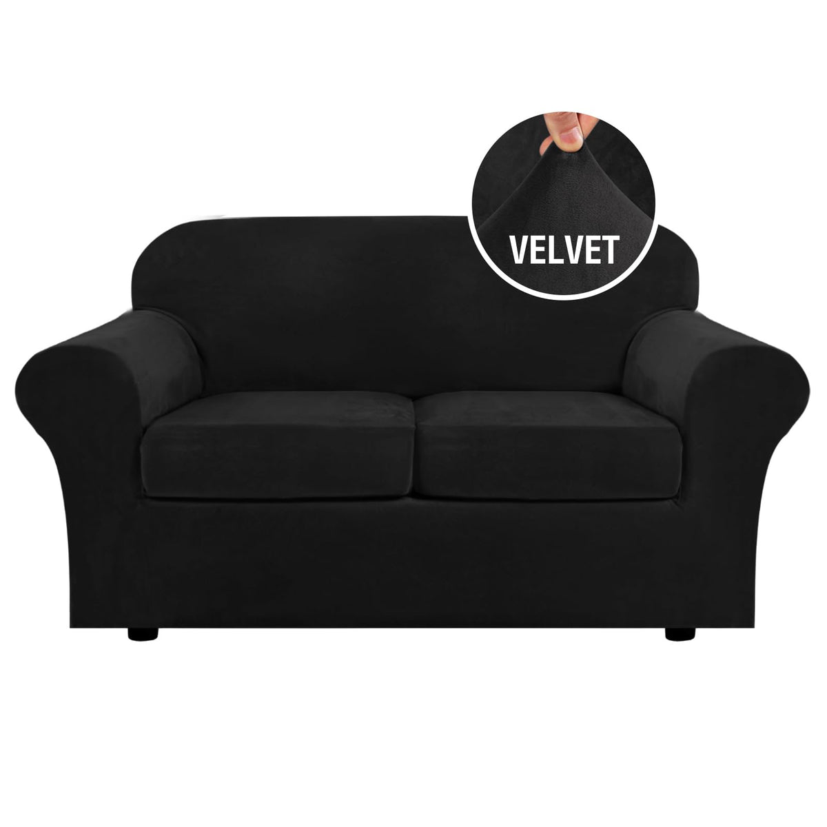H.VERSAILTEX Modern Velvet Plush 4 Piece High Stretch Sofa Slipcover Furniture Protector Form Fit Luxury Thick Sofa Cover for 3 Cushion Couch, Machine Washable Width Up to 90 Inch(Sofa,Ivory)