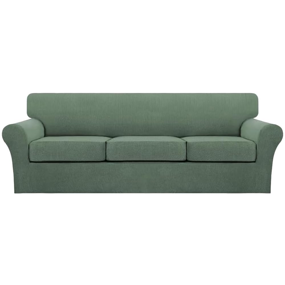 Turquoize 4 Piece Couch Cover Sofa Covers for 3 Cushion Couch Sofa Slipcovers Washable Sofa Cover for Dogs with Individual Couch Cushion Covers Feature Jacquard Fabric(3 Cushion Sofa, Biscotti Beige)