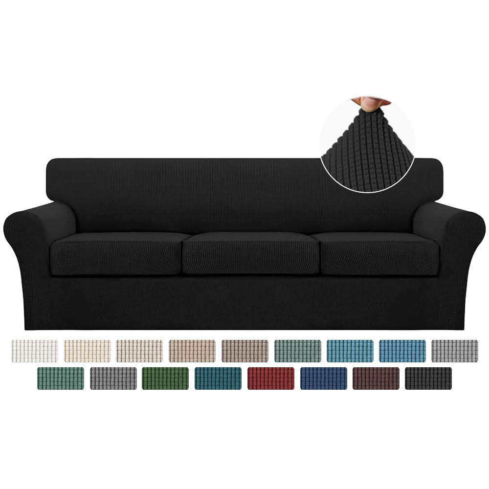 Turquoize 4 Piece Couch Cover Sofa Covers for 3 Cushion Couch Sofa Slipcovers Washable Sofa Cover for Dogs with Individual Couch Cushion Covers Feature Jacquard Fabric(3 Cushion Sofa, Biscotti Beige)