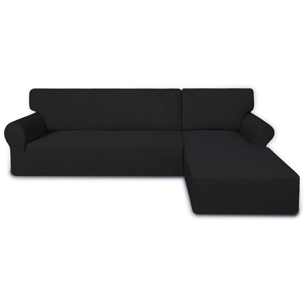 PureFit Super Stretch Sectional Couch Covers - 2 pcs Spandex Non Slip, with Elastic Bottom for L Shape Sectional Sofa Couches, Great for Kids & Pets (3 Seat Sofa + 3 Seat Chaise, Dark Gray)