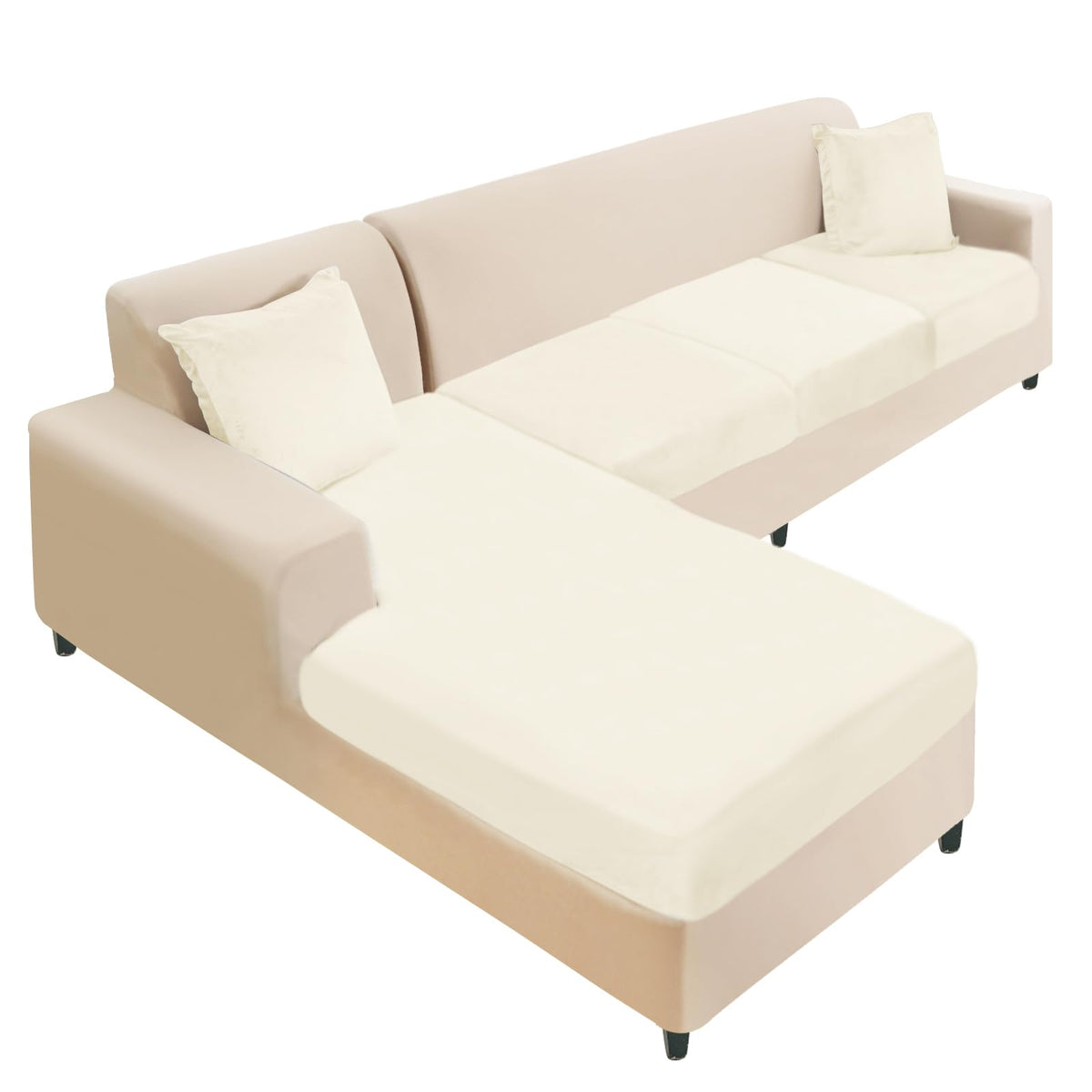 NAISI Sectional Couch Cover 4 Pieces Velvet Separate Couch Cushion Covers L Shape Soft Stretch Sofa Slipcovers with 2pcs Pillowcases for Left/Right Chaise Sectional Couch(3 Seater+1 Chaise,Dark Grey)