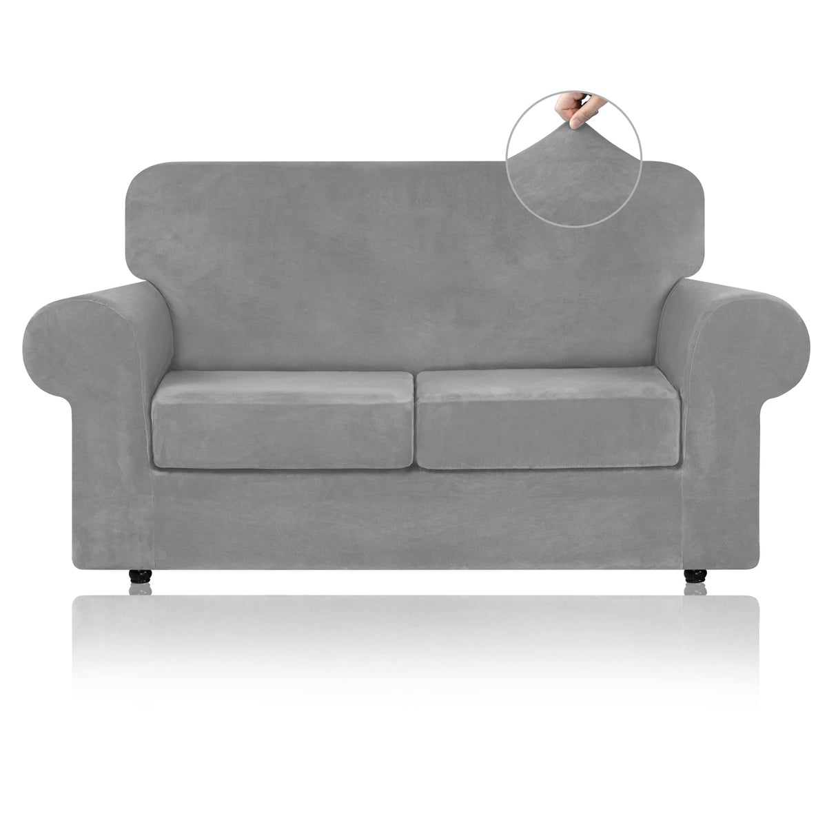 WEERRW 4 Pieces Couch Cover for Sofa Velvet Sofa Covers Washable, Dark Grey